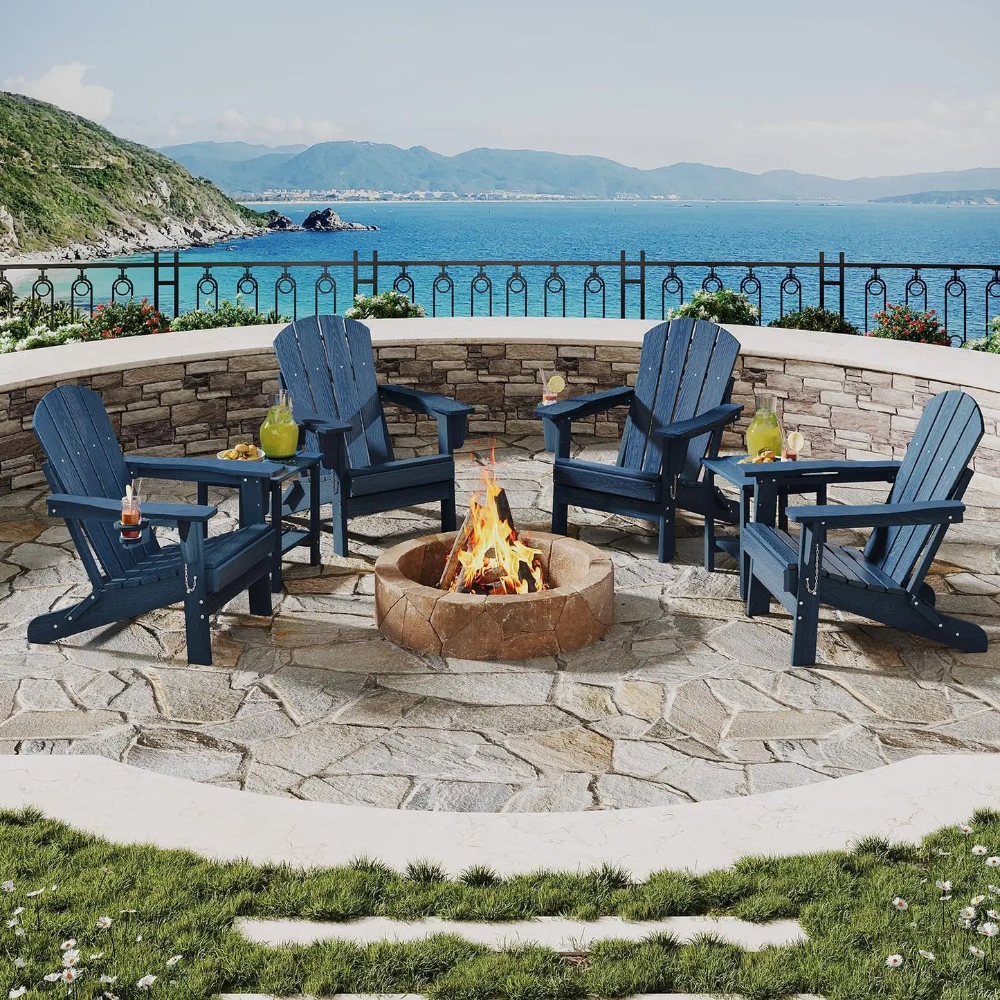 HiMISS Folding Chair Set With Side Table Outdoor Patio Furniture