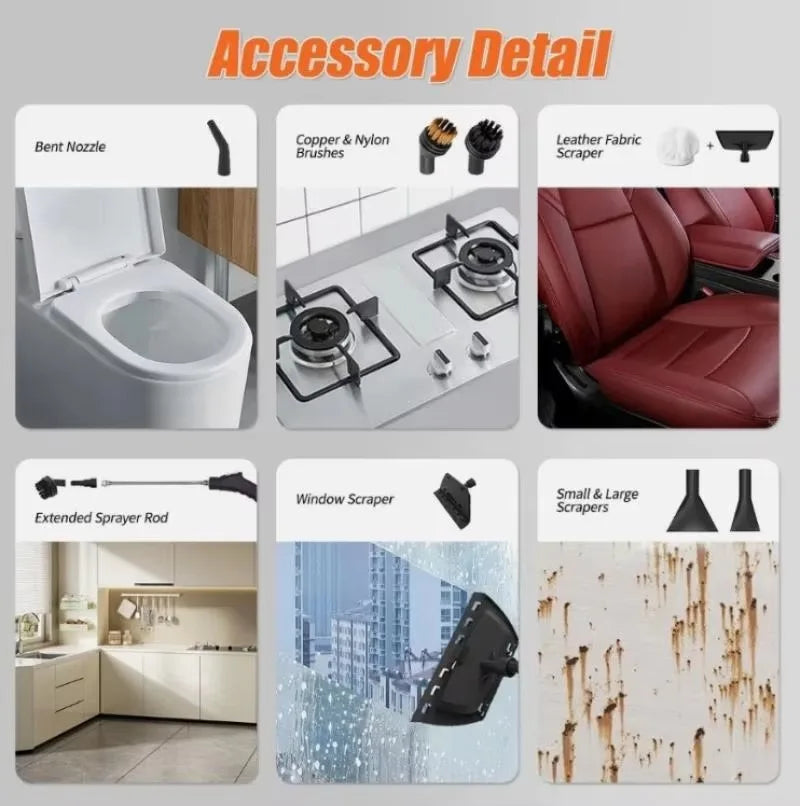 New Universal 2500W Handheld Steam Cleaner High Pressure Household Car Steam Cleaning Machine Portable Multi Purpose For Home Kitchen Bathroom Carpet Sofa Floor Window Tile Grime Removal Durable Easy Use With Nozzle Brush Sto