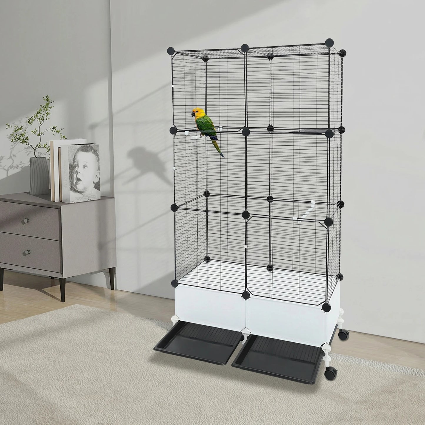 Parrot Cage With Splash Guard And 6 Locking Wheels
