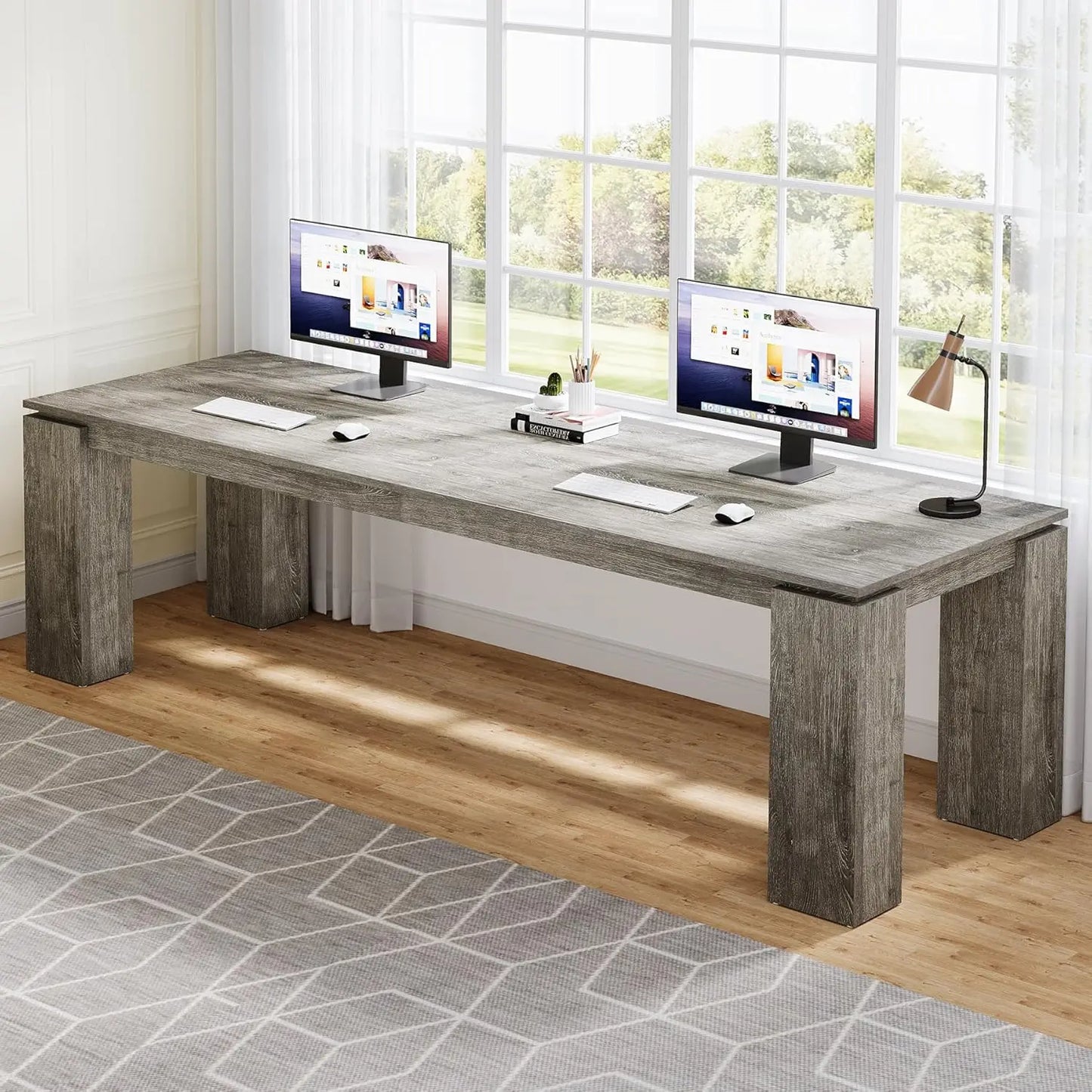 86-Inch Wood Two-Person Office Desk, Modern Double Computer Desk, Extra Long Workstation Table for Home Office, Customized