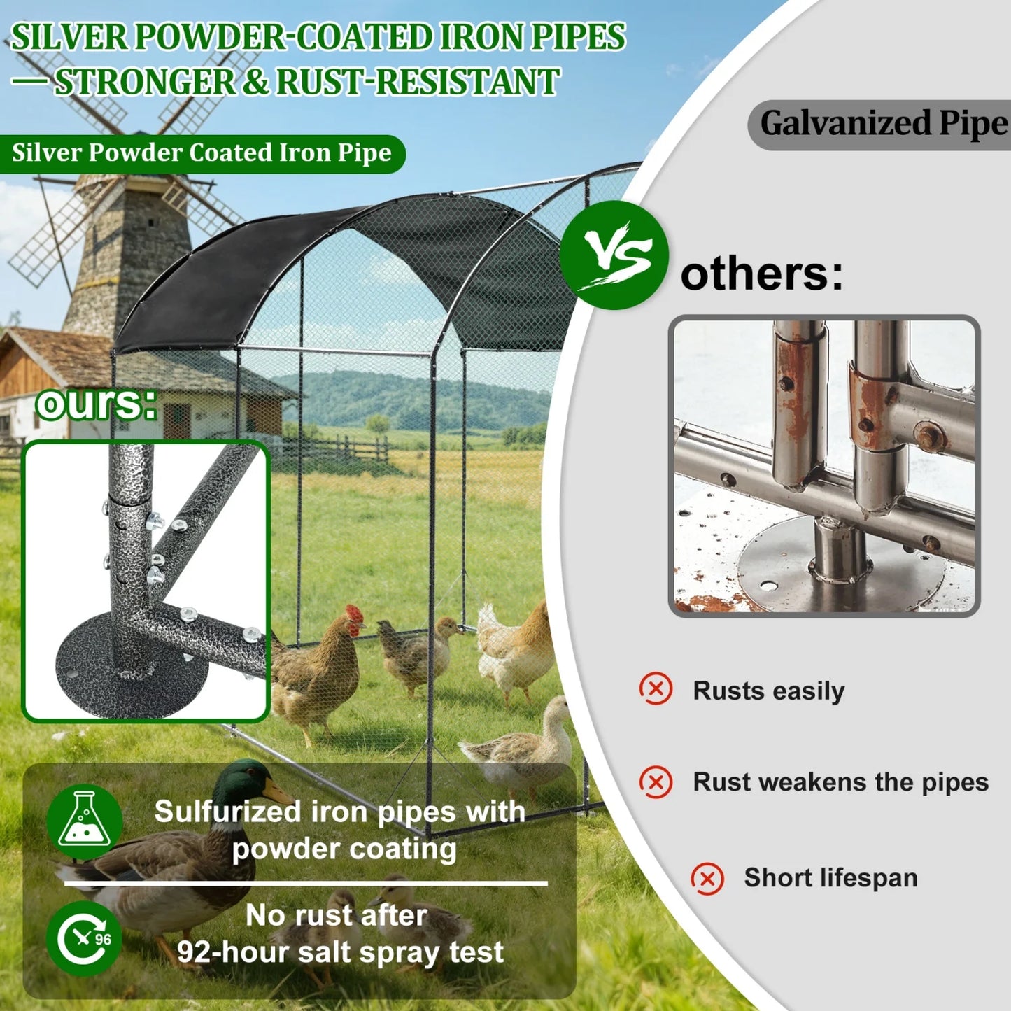 BINGOPAW Metal Chicken Coop Cage with Nylon Netting and Cover