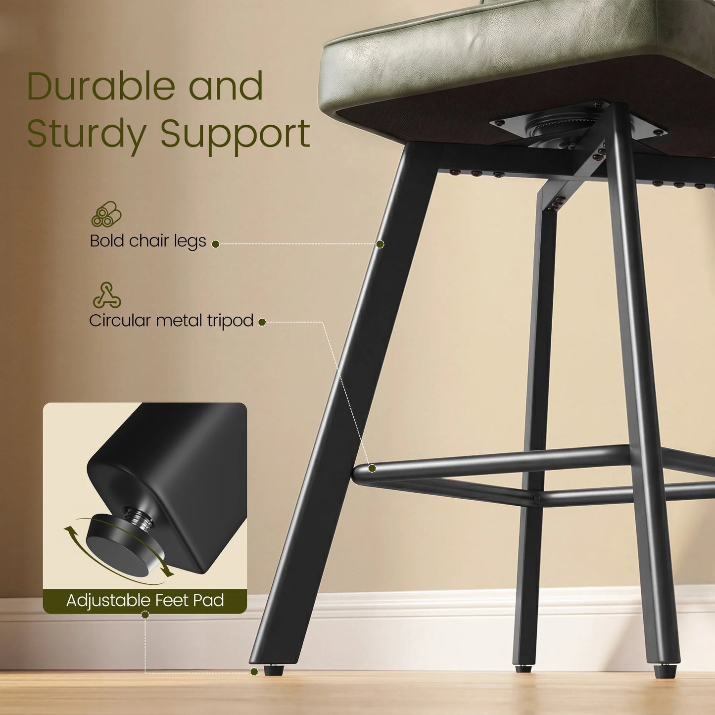 Counter Height Swivel Bar Stools With Adjustable Metal Frame