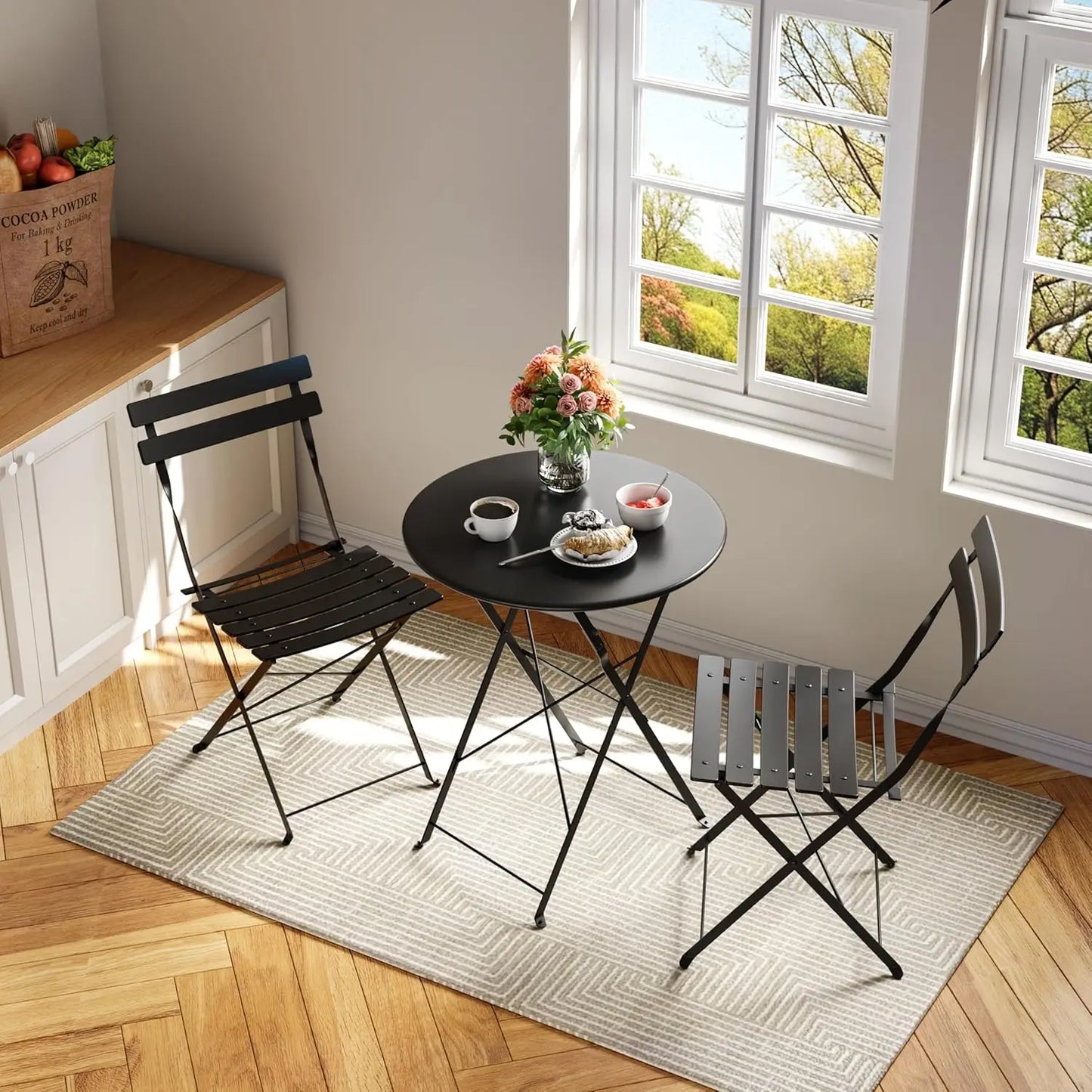 TWISTER.CK Patio Bistro Set, Folding Metal Table And Chairs