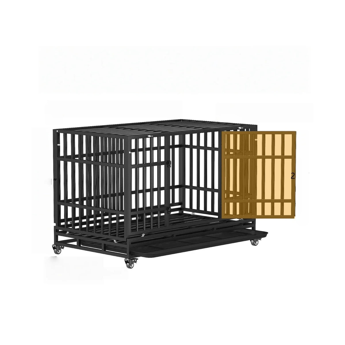 48" Heavy Duty Dog Crate, Escape-Proof Steel Cage for High Anxiety Dogs with Double Doors, Lockable Wheels & Removable Tray, Indoor Outdoor