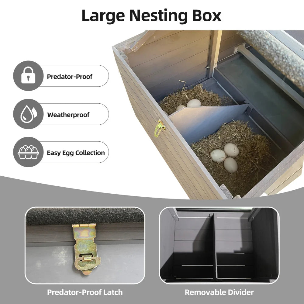 large main house Gray Wooden Chicken Coop Large Outdoor Hen Run Nesting Box Poultry Cage Rabbit Hutch Waterproof Anti-UV Panel