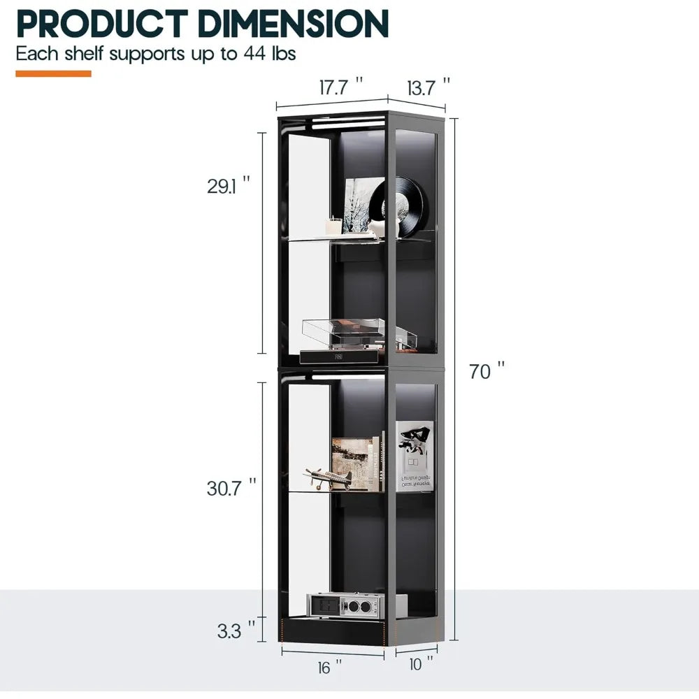RGB Display Cabinet with Adjustable Glass Shelves, 4-Tier Storage Case with LED Lights, Modern Display Shelf for Collection