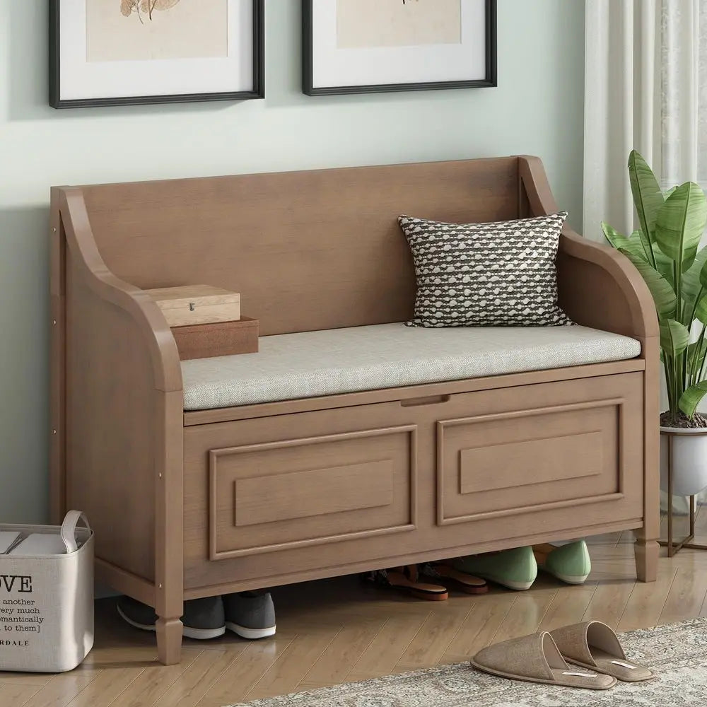 41.9 Storage Bench with Back, Entryway Shoe Bench with Cushion amp Lift Top Storage, Rustic Shoe Storage Cabinet with Cushioned