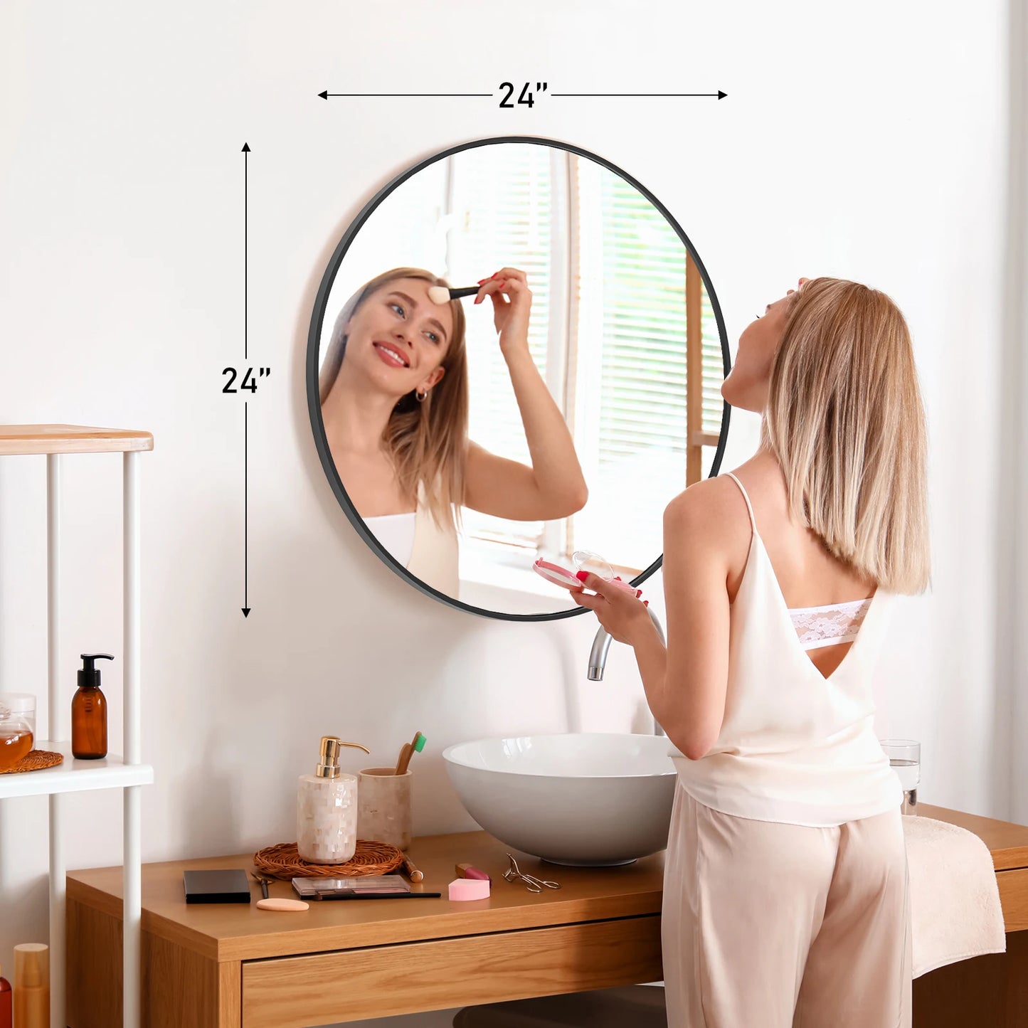 JHK Gold Round Vanity Mirror, Framed Wall Mount, Tempered Glass