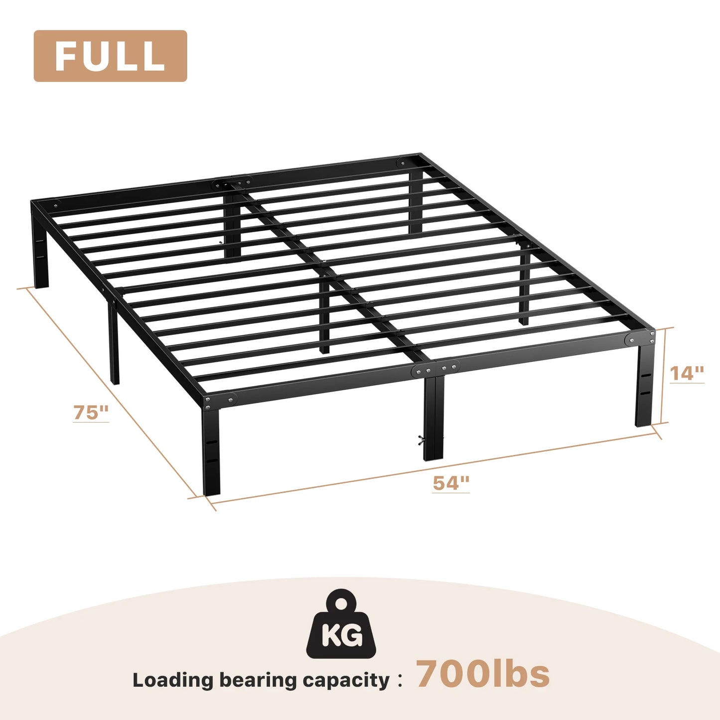 JHK Bed Frame Metal Platform With Sturdy Steel Slats Storage