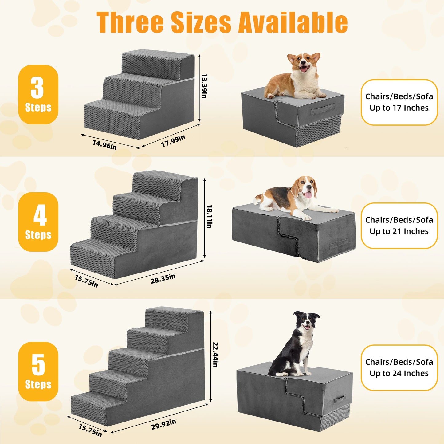 Foam Dog Stairs 3-5 Step Angled Ramp For Small Dogs