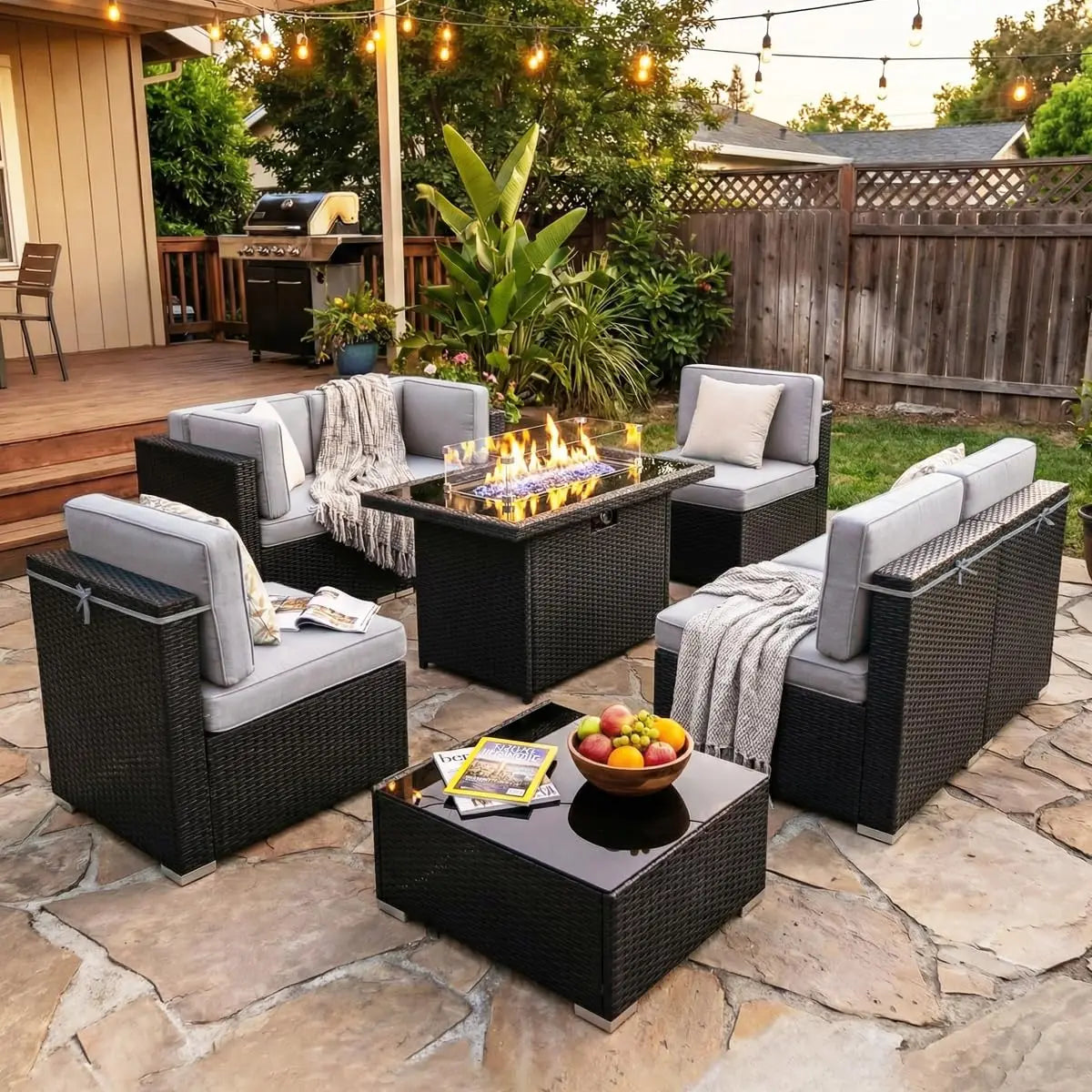 Xiaolang Modern Outdoor Patio Wicker Furniture Set With Fire Pit