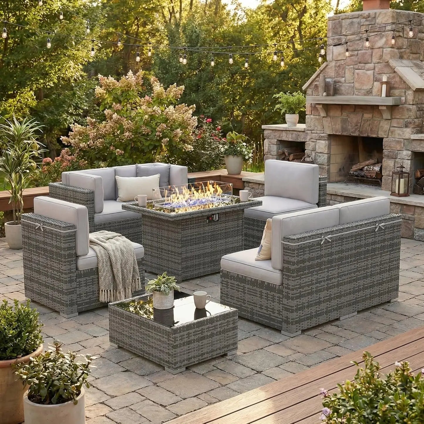 Xiaolang Modern Outdoor Patio Wicker Furniture Set With Fire Pit