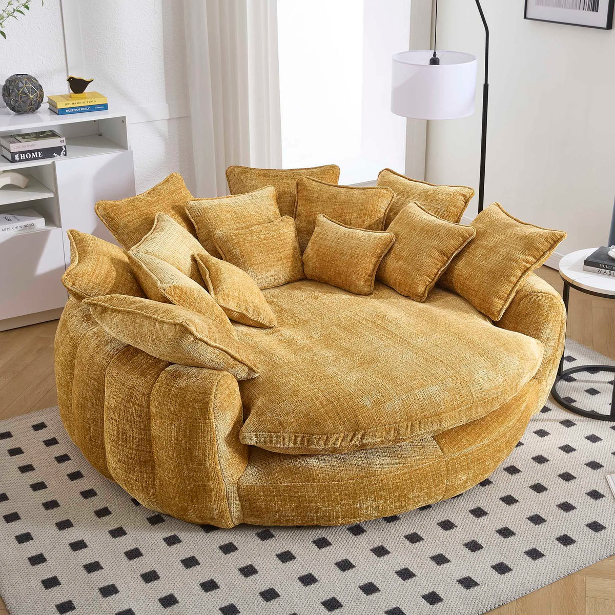 Modern Chenille Cloud Sleeper Sofa With Round Chaise And Pillows