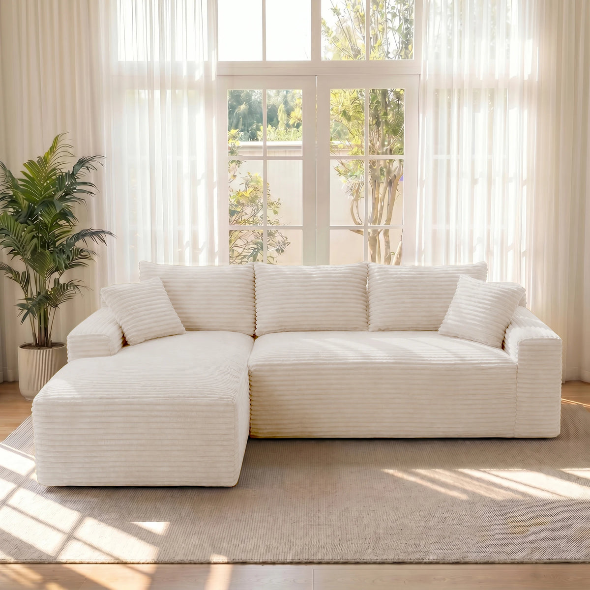 95" Modular Sectional Sofa with Chaise, Deep Seat Corduroy Cloud Couch, No Assembly Modern L Shaped Sofa for Living Room, Oversized Comfortable Lounge Couch Furniture, Space Saving Apartment Sofa, Cozy Home Seating with Remov