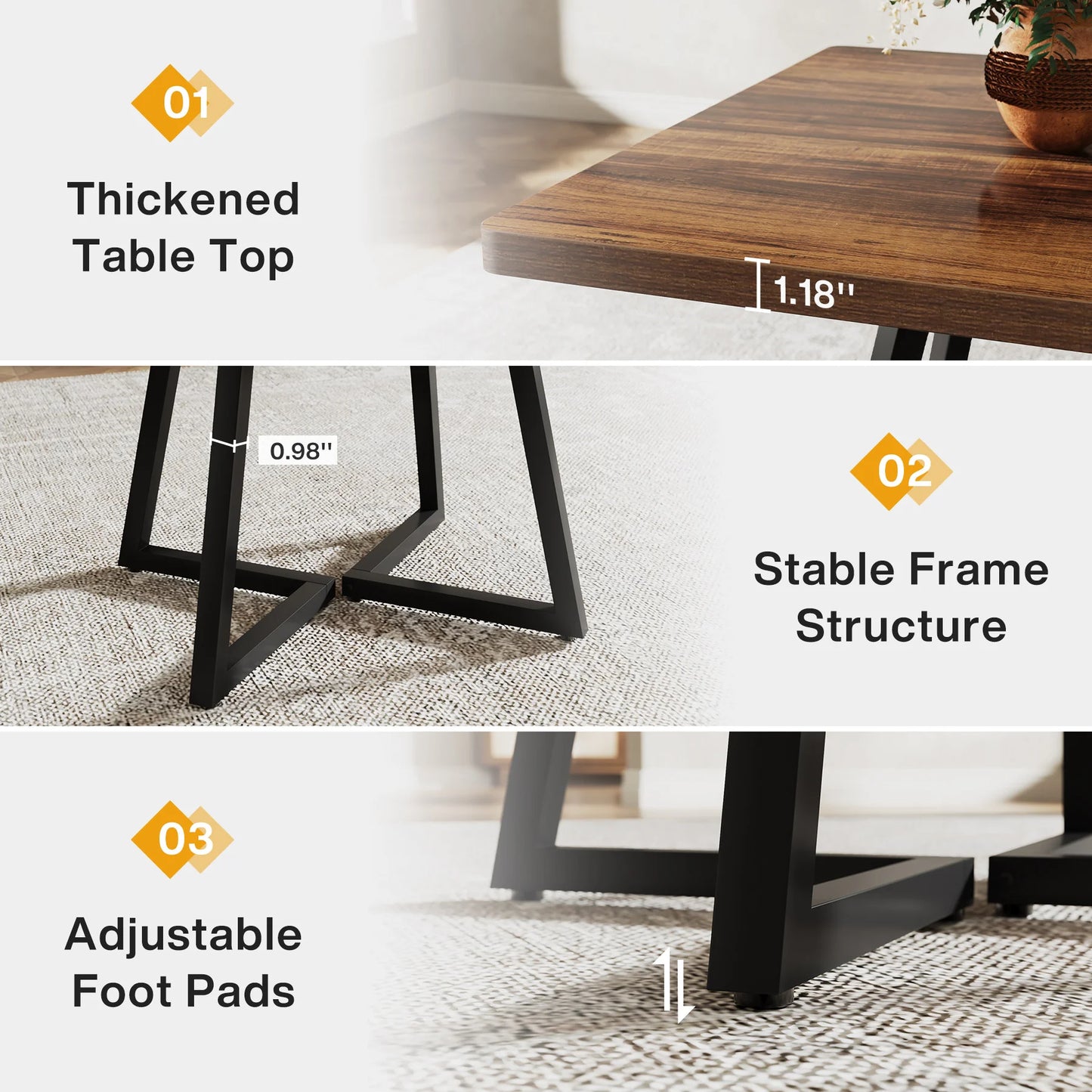 Tribesigns Square Dining Table With Industrial Metal Base