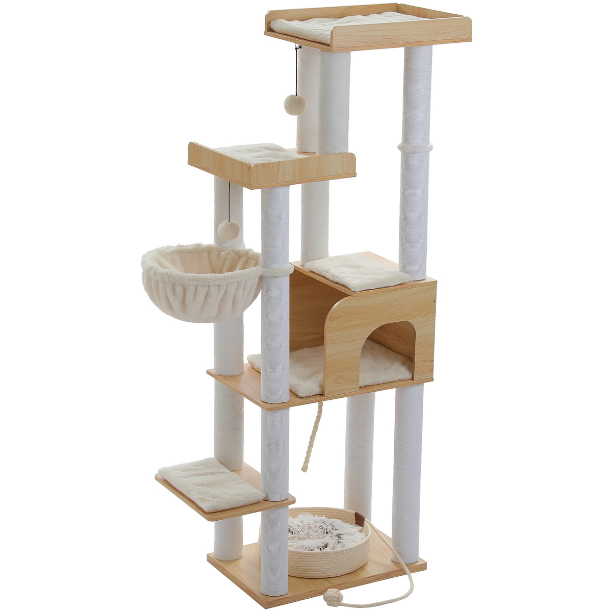 PAWZ Road Wood Cat Tree With Woven Bed And Perches
