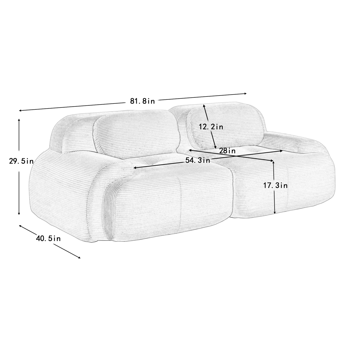 Modern Corduroy Loveseat Sofa With Curved Armrests And Plush Comfort