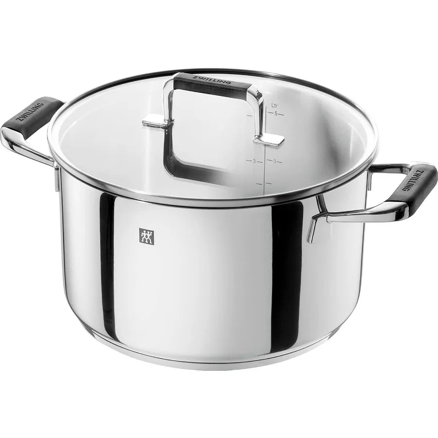 Cornelia Poletto 5-Piece Saucepan Set, Suitable for Induction Cookers, Stainless Steel, with Glass Lid, with Silicone Handles, S