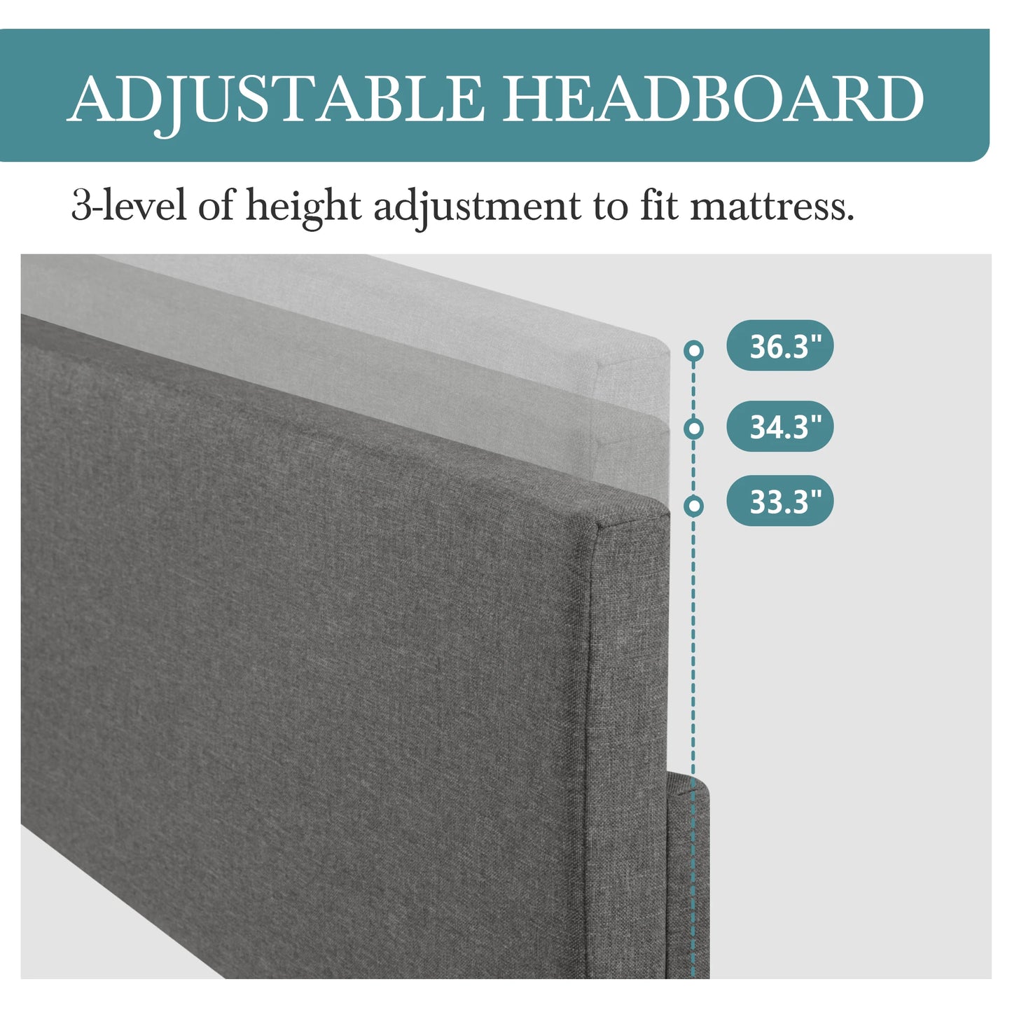 HOOMIC Upholstered Bed Frame With Adjustable Headboard In Linen Fabric
