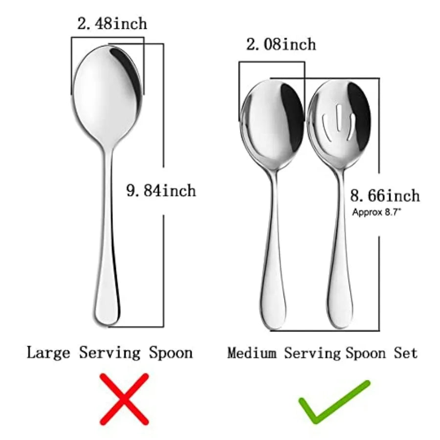 AOOSY 2 Pieces Stainless Steel Flatware Serving Sets 8.7-Inch Long Handle Slotted Spoons and Serving Spoons for Buffet Banquet