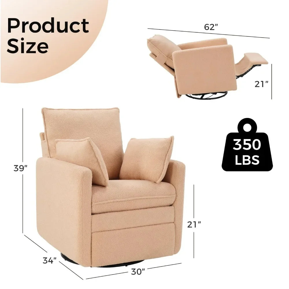 Teddy Swivel Rocker Recliner, Upholstered Nursery Glider with 2 Removable Pillows for Living Room, Custom