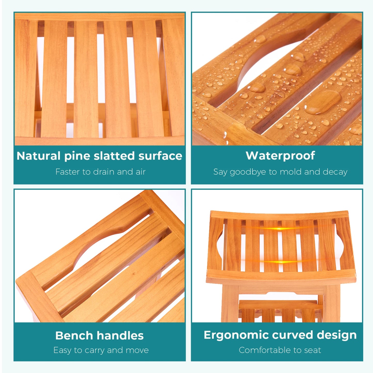 MCQ Wooden Bathroom Shower Bench With Storage Shelf And Handles
