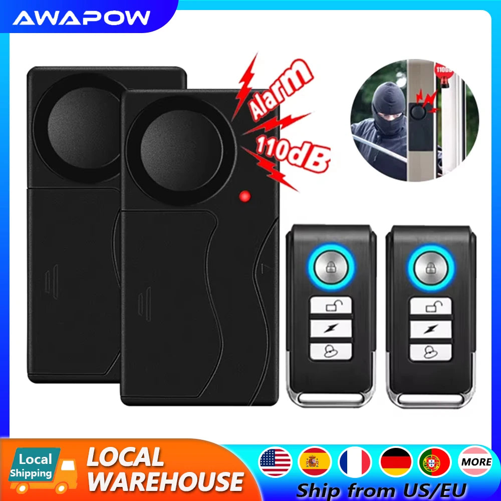Awapow Wireless Vibration Bike Alarm With Remote Control 110dB