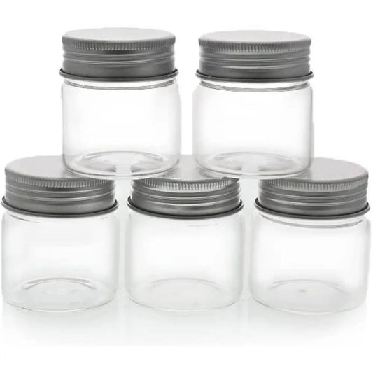 Mini Glass Spice Jars with Lids - 1.7 oz, Clear Art Deco, 5-Pack - Jars with Lids or Spices, Jams & Crafts