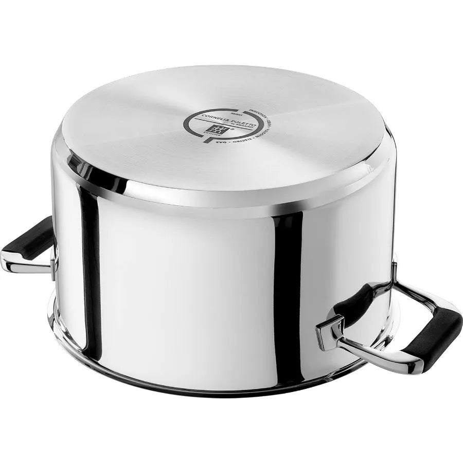 Cornelia Poletto 5-Piece Saucepan Set, Suitable for Induction Cookers, Stainless Steel, with Glass Lid, with Silicone Handles, S