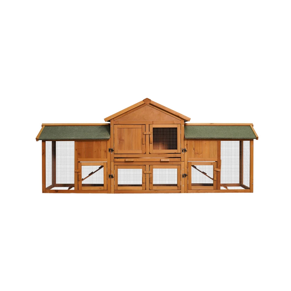 Extra Large Bunny Cage with 2 Runs House Small Animal Habitats for Guinea Pigs Hamster Removable Tray Two Tier Waterproof Roof