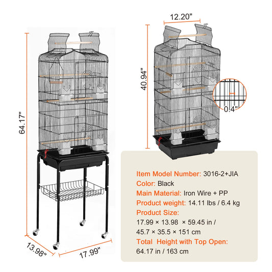 SucceBuy Open Top Large Parrot Bird Cage Hanging Bird Cage for Kinds of Birds Travel Pet Flight Birdcage with Swing and Perch