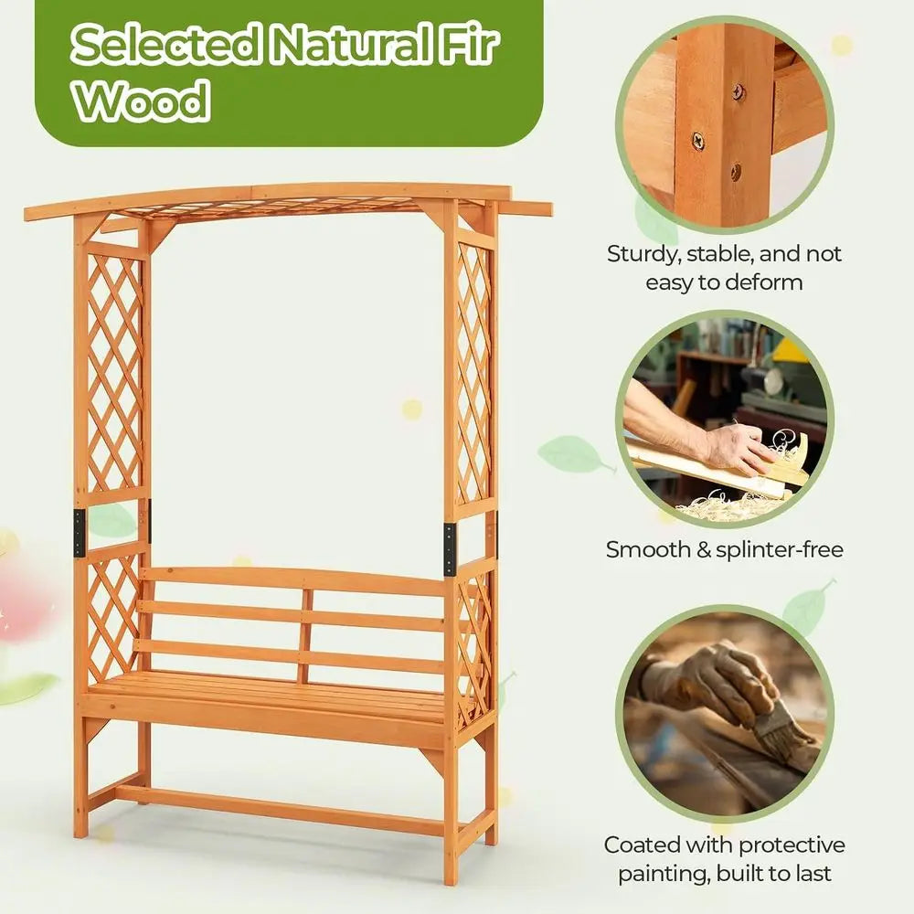 63W x 79H Wooden Garden Arch Trellis with Bench, Outdoor 2-Person Arbor, Perfect for Rose Climbing Plants, Weddings, and Backyar