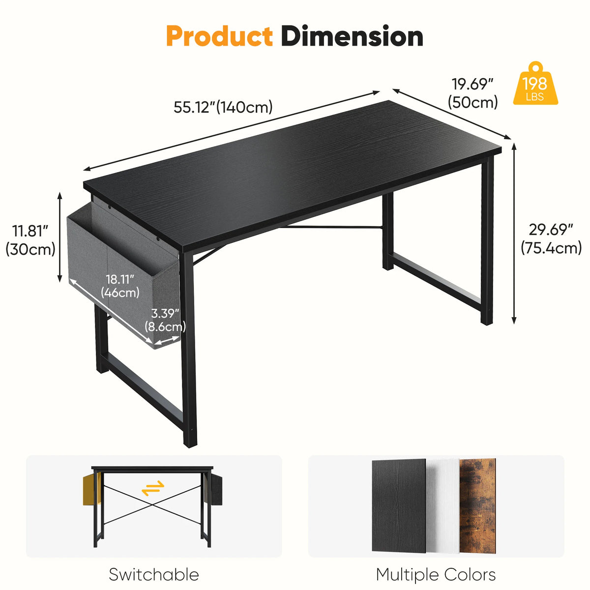 JHK Wooden Computer Desk With Metal Frame And Storage Bag
