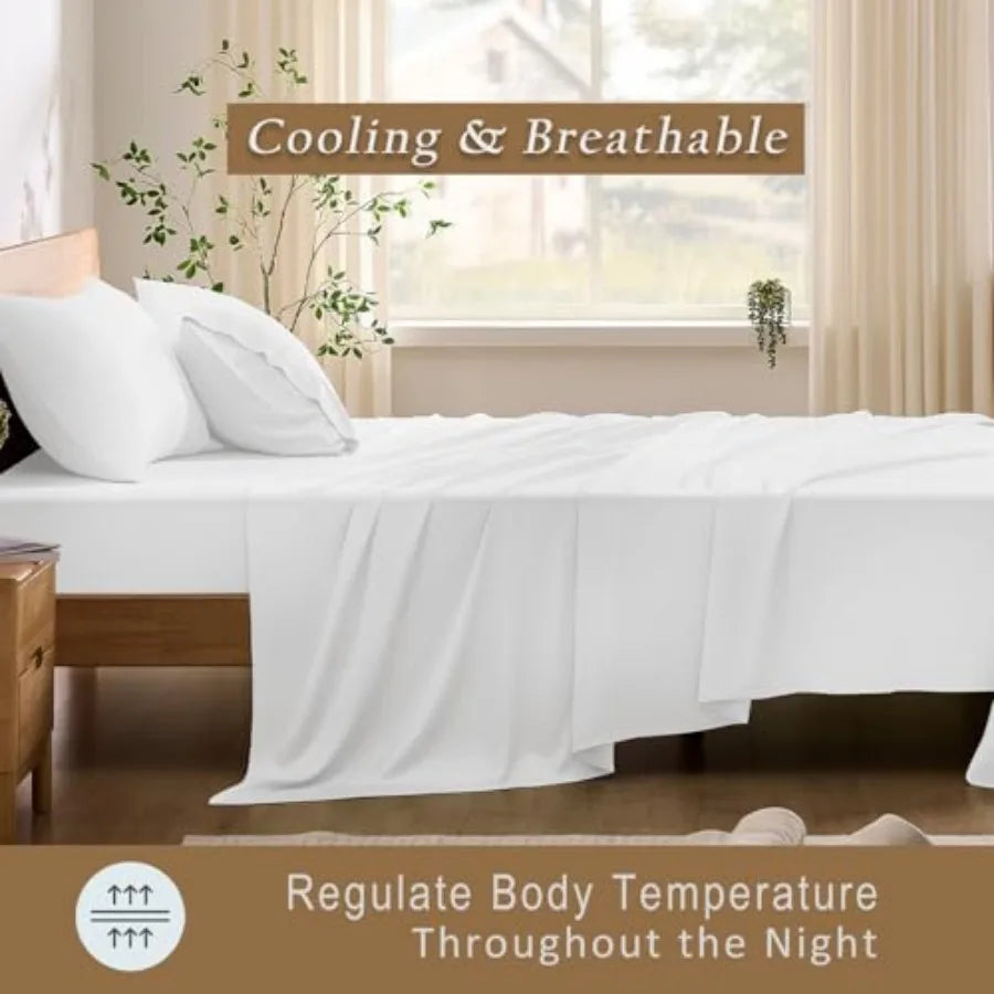 Luxury Cooling Sheet Set - 100% Viscose from Bamboo, 4-Piece Bedding Set Size - 18" Extra Deep Pockets, Oeko-Tex Certified, Sil