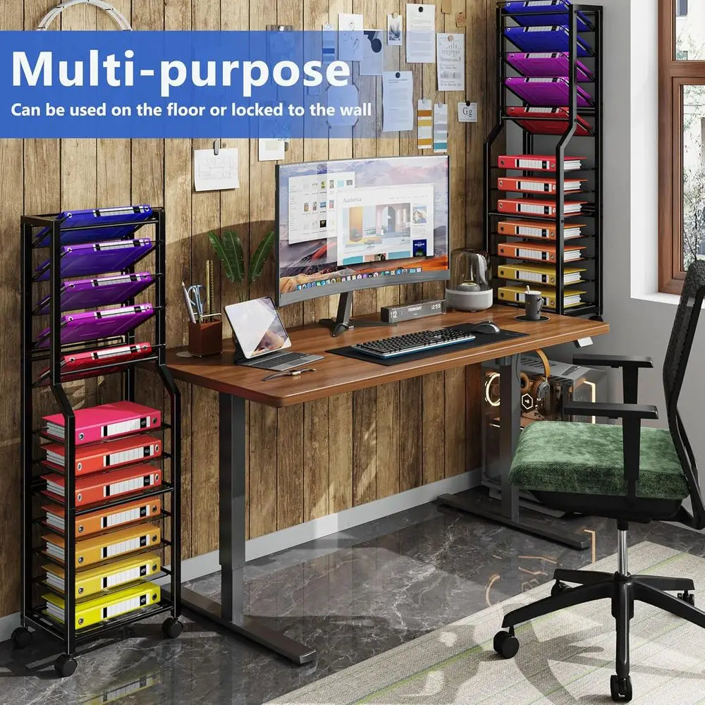 12 Tier Rolling Cart Desk Organizer with Sliding Trays and Metal Mesh Paper Letter Storage Multi-functional Rolling Clutter Cart