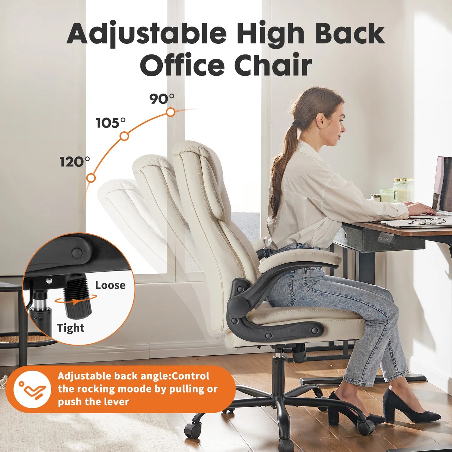 JHK Ergonomic Office Chair Heavy Duty With Flip Up Arms