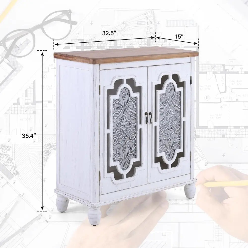 Accent Cabinet with 2 Doors, Farmhouse Decorative Storage Cabinet with Solid Wood Frame amp Legs for Living Room Entryway Small