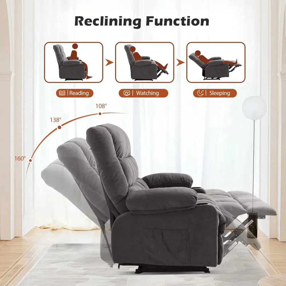 Recliner Sofa with Cup Holders for Living Room 3 Seat Manual Oversized Recliner Chiar with Ergonomic, Side Pocket for Adult