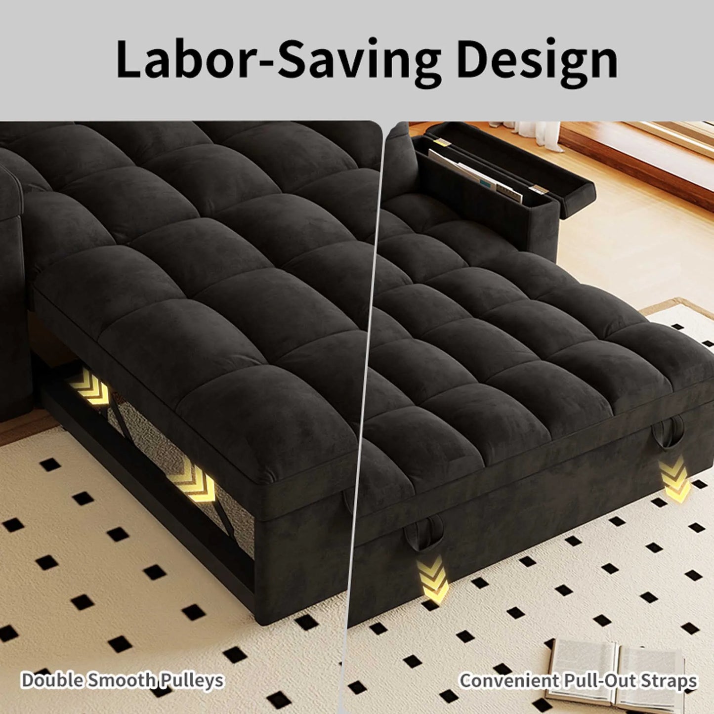 Adjustable Foldable Sofa Bed With USB Port And Storage Armrests