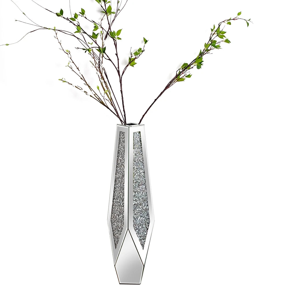 Decorative Crushed Diamond Mirrored Standing Floor Vase