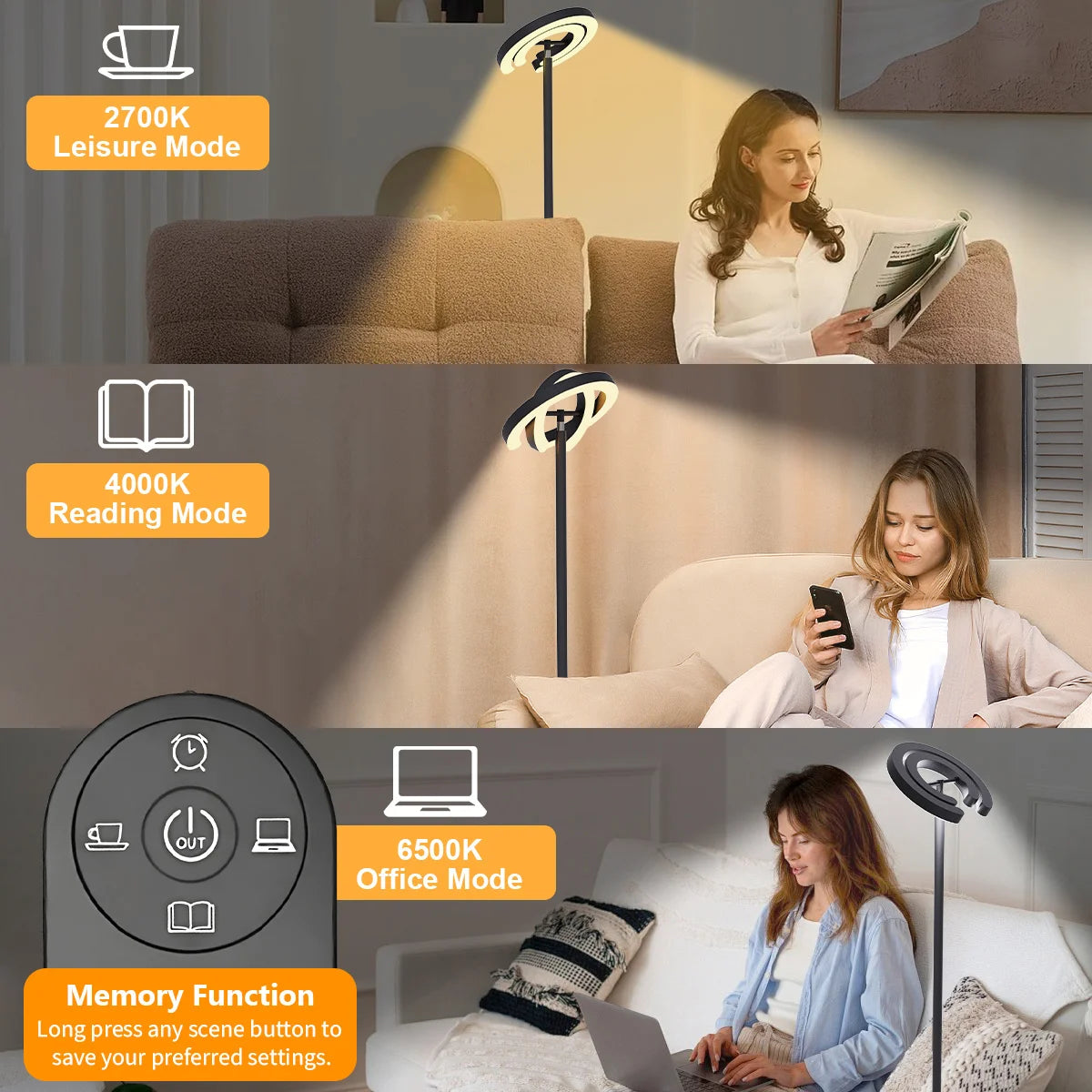 Aiopp Modern Standing LED Floor Lamp With Dual Rotatable Lights