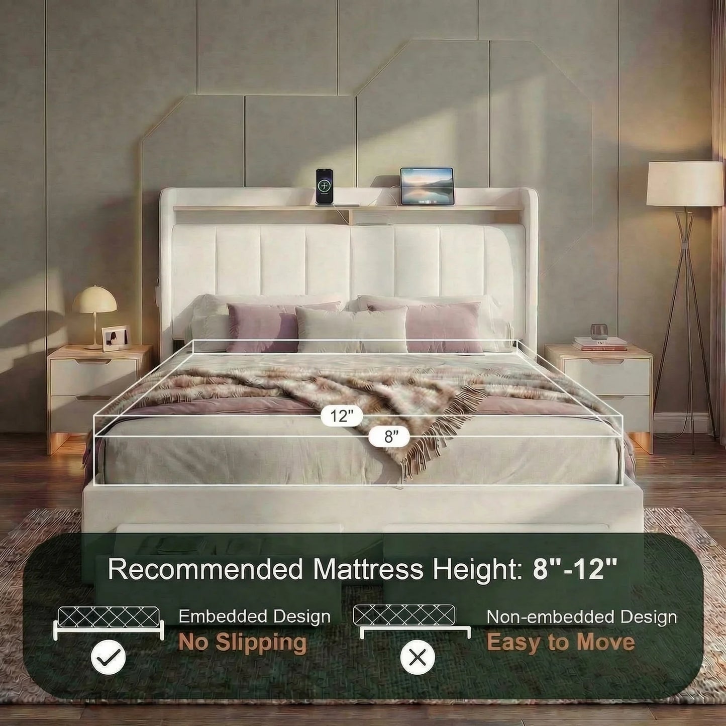 HOOMIC Platform Bed Frame With Storage Drawers And LED Lights