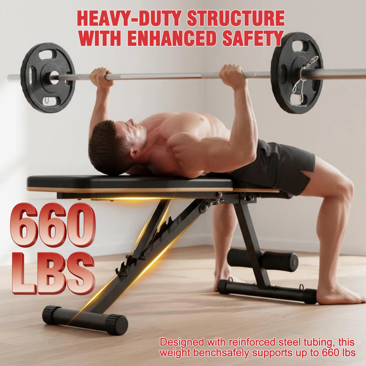 Foldable Dumbbell Bench Multifunctional Full Body Workout Home Gym Adjustable Weight Bench with 660 lbs Capacity for Chest Shoulder Arm & Muscle Training