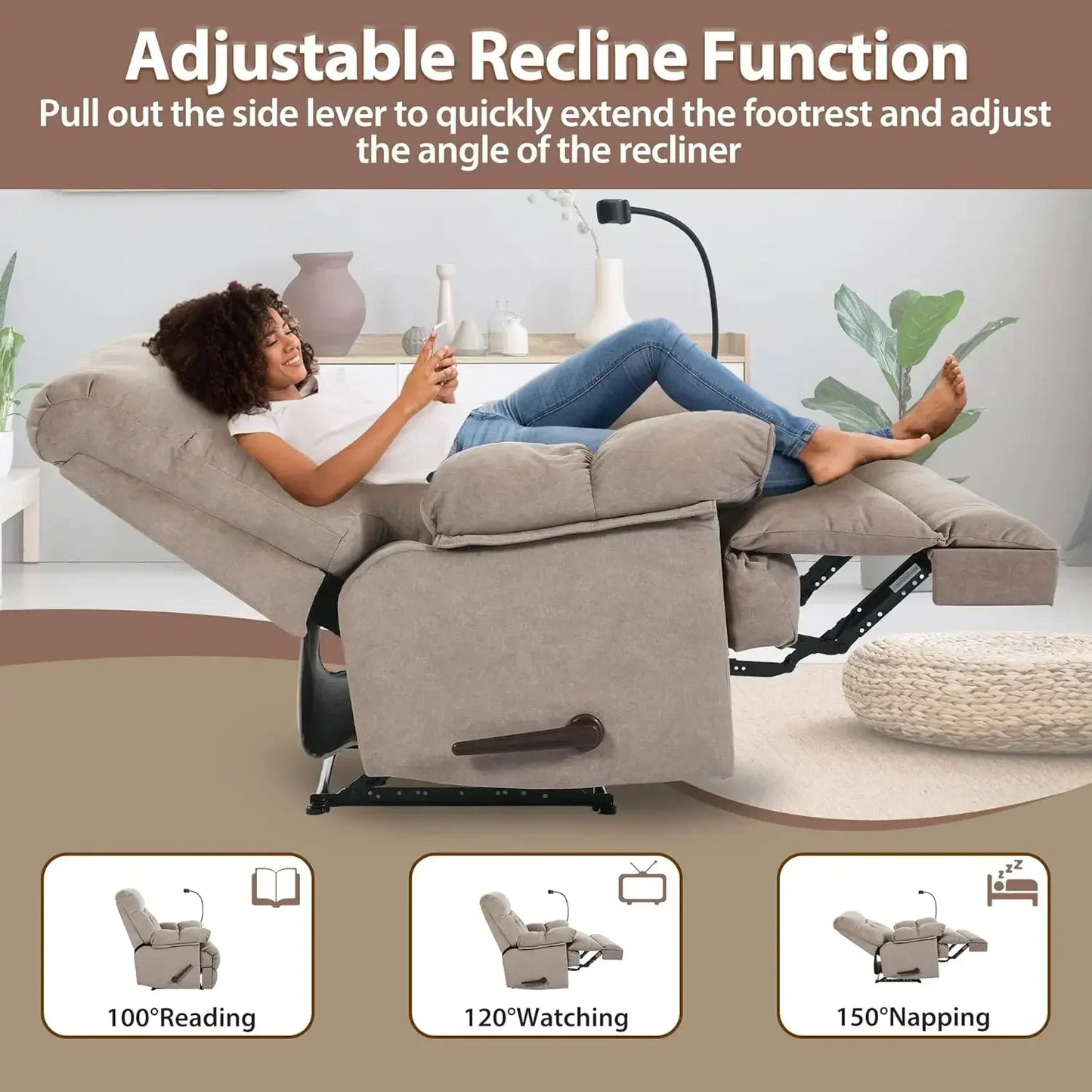 400lbs Heavy Duty Manual Oversized Recliner Chair, Extra Wide Big Man Recliner with Phone Holder for Adults, Customized