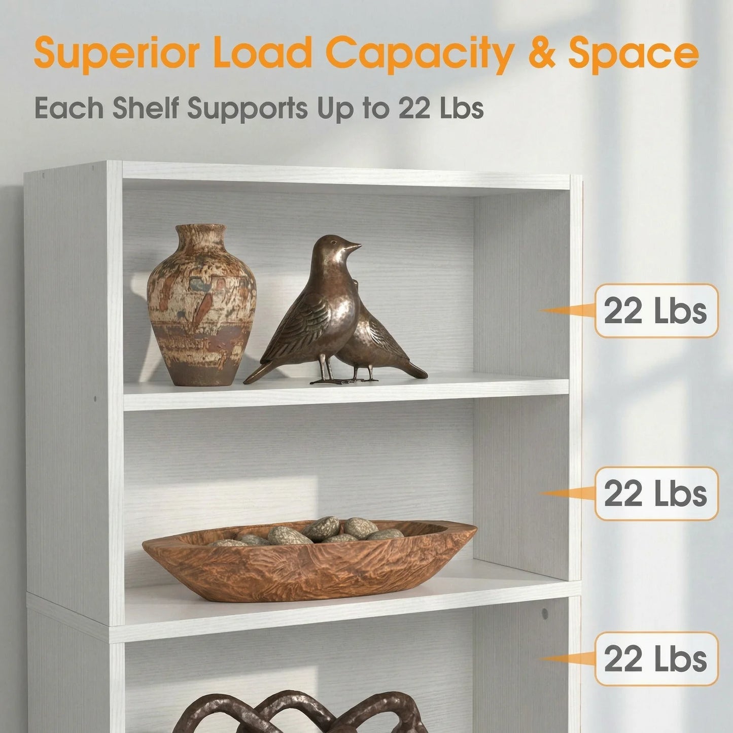 MCQ Five Tier Wooden Bookshelf With Adjustable Storage Shelves