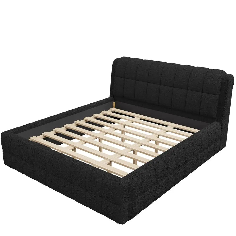 California King Upholstered Bed Frame, Fleece Fabric Floor Platform Bed with Thick Headboard for Modern Bedrooms, Cali King Uph