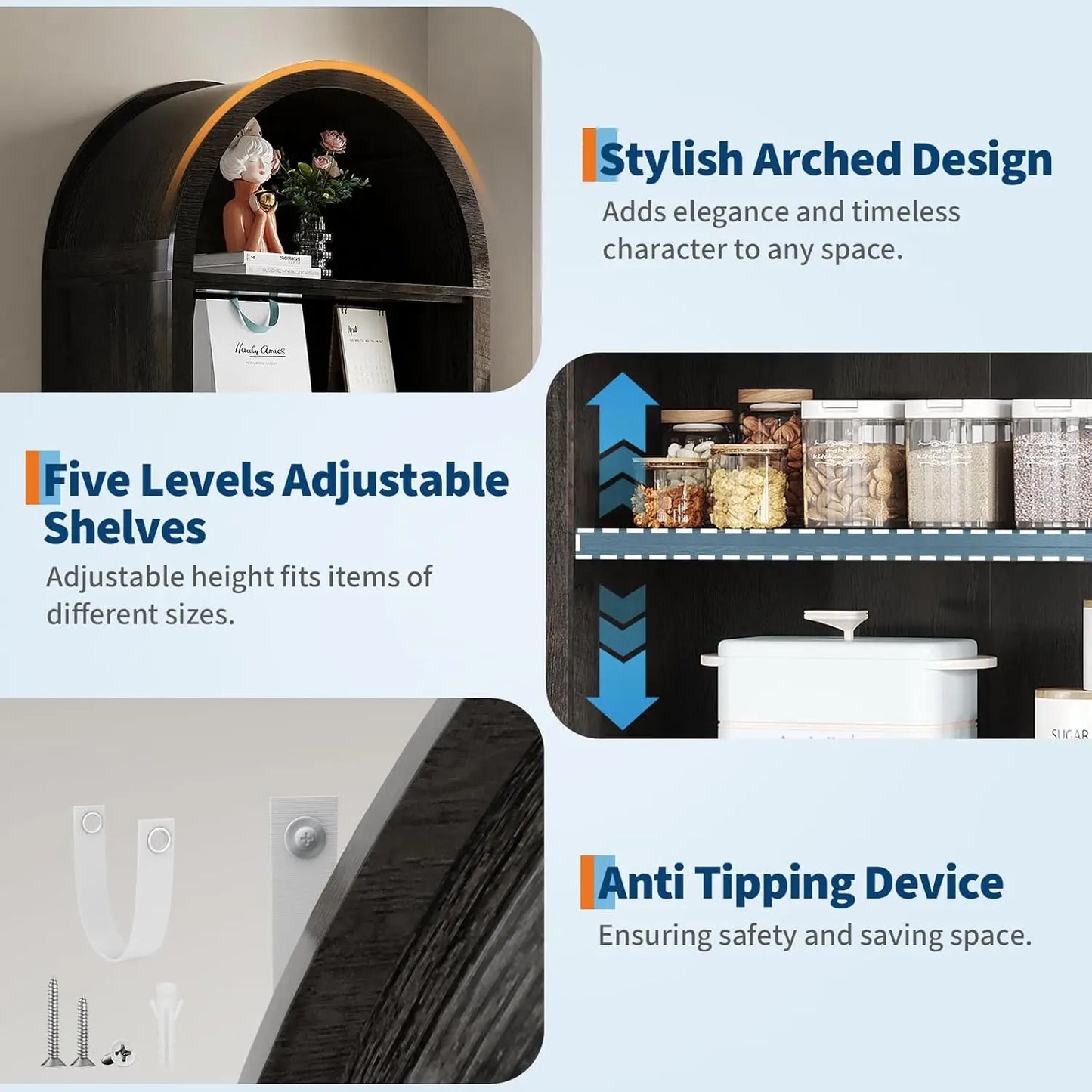 Studyset Arched Book Shelf 7 Tier Freestanding Farmhouse Style