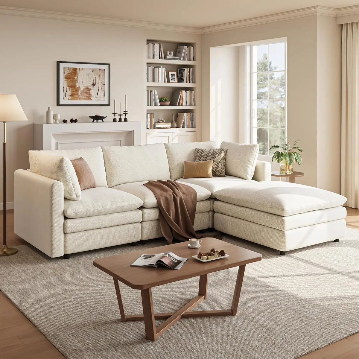 97" Deep Seat Modular Sectional Sofa with Movable Ottoman for Living Room, Custom