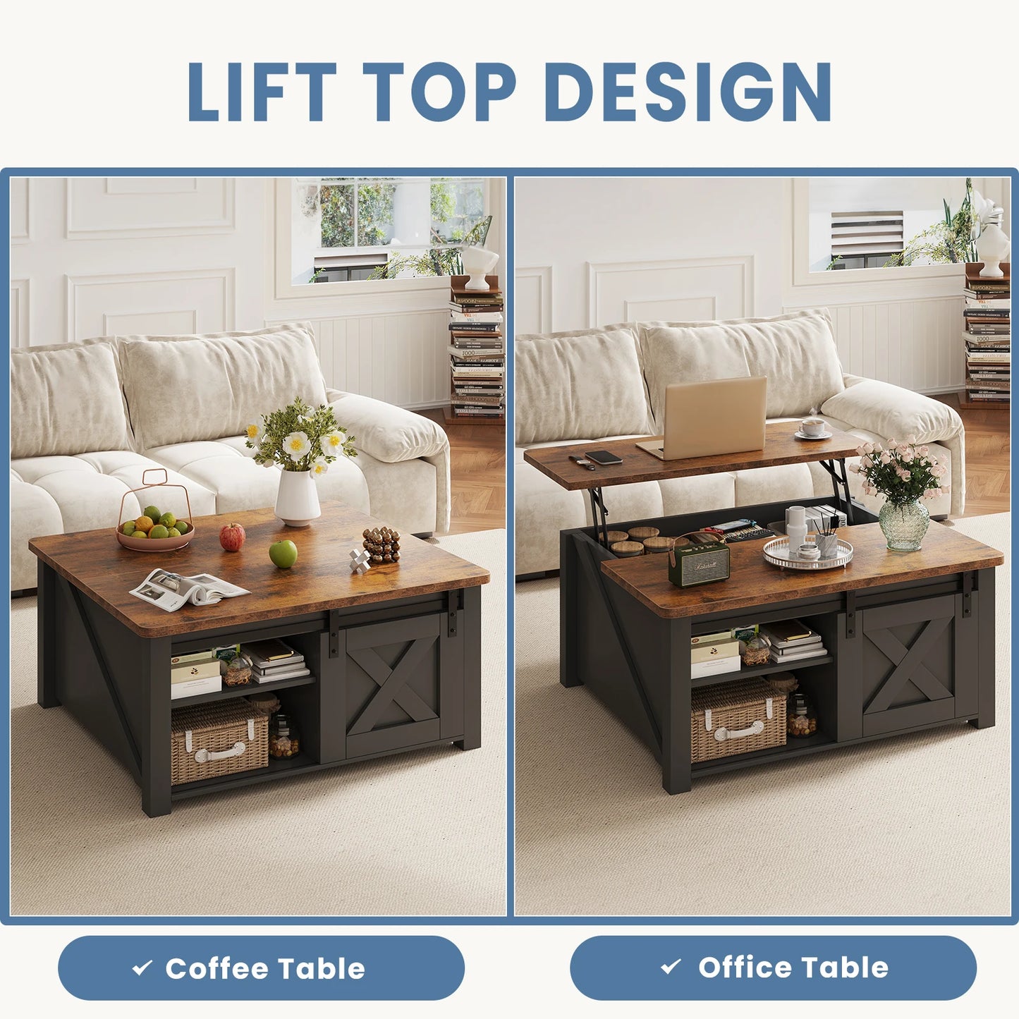 MCQ Lift Top Coffee Table With Adjustable Storage Shelf