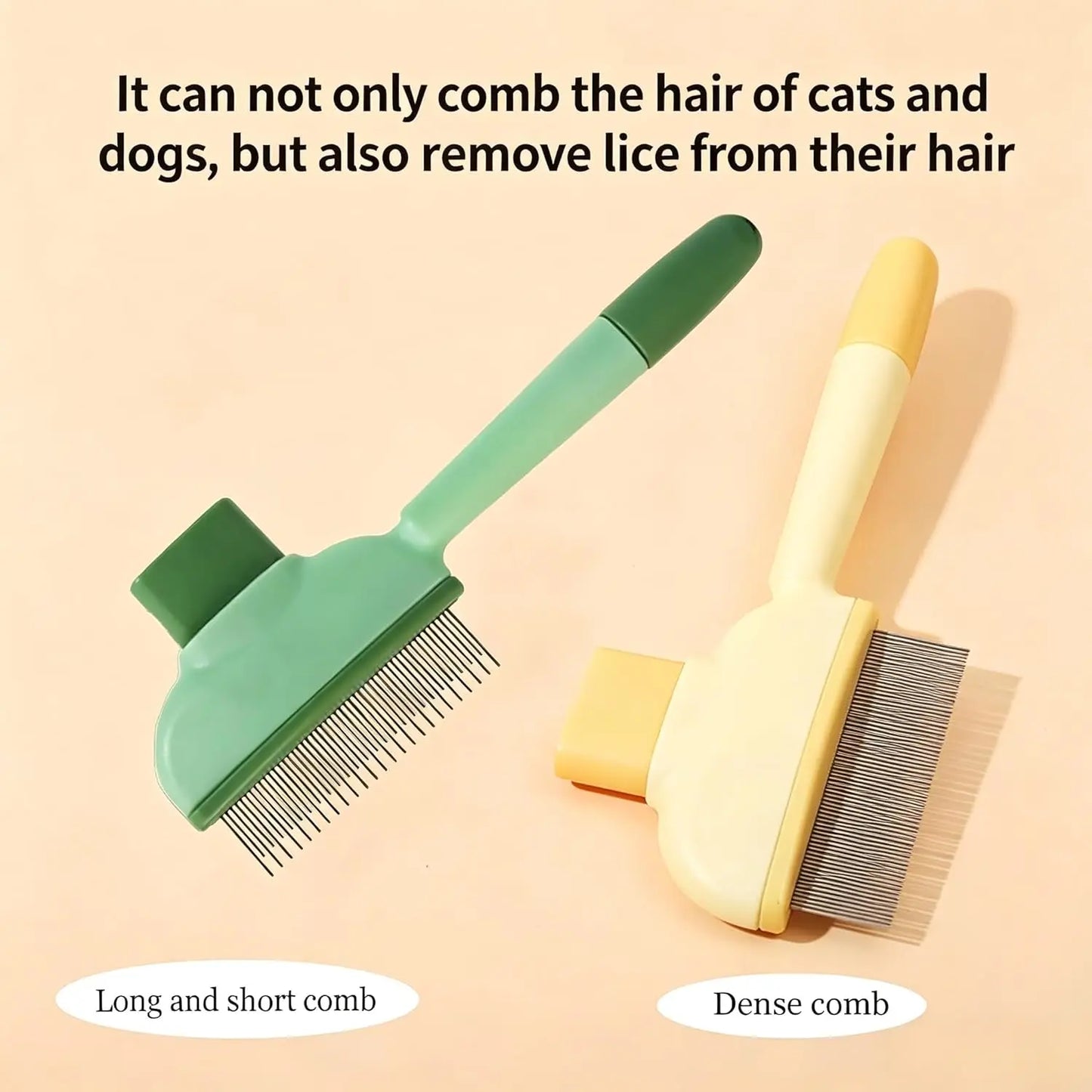 2 PCS Flea Comb for Cats Dogs - Pet Hair Removal Brush with Long & Short Stainless Steel Teeth for Deshedding